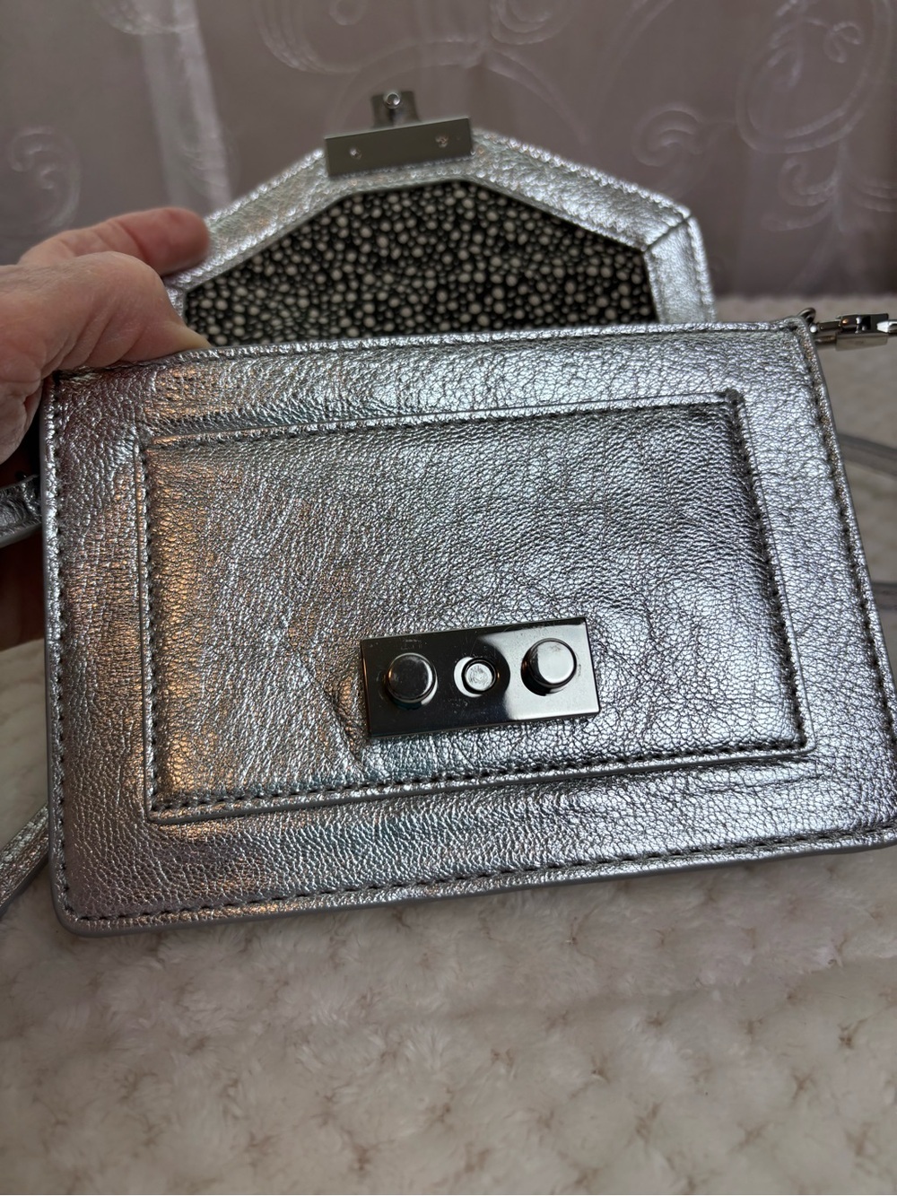 Loeffler Randall Silver Leather Metallic Crossbody Bag - Picture 9 of 16
